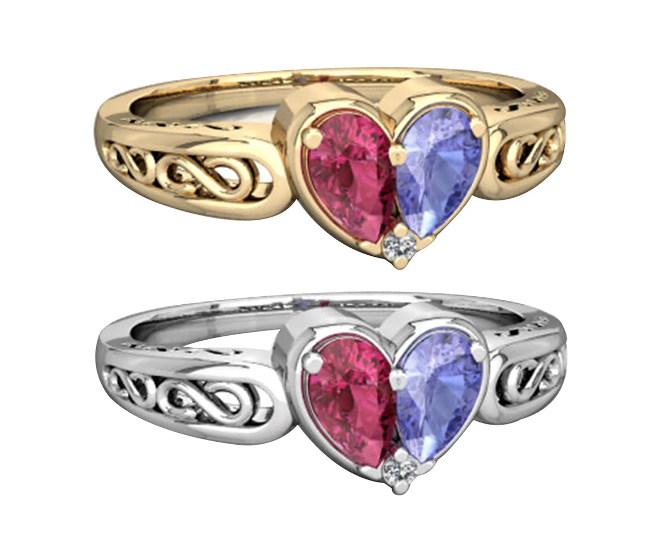 Women Faux Ruby Amethyst Love Heart Wedding Ring Jewelry Valentines Day Gift White Gold - White Gold