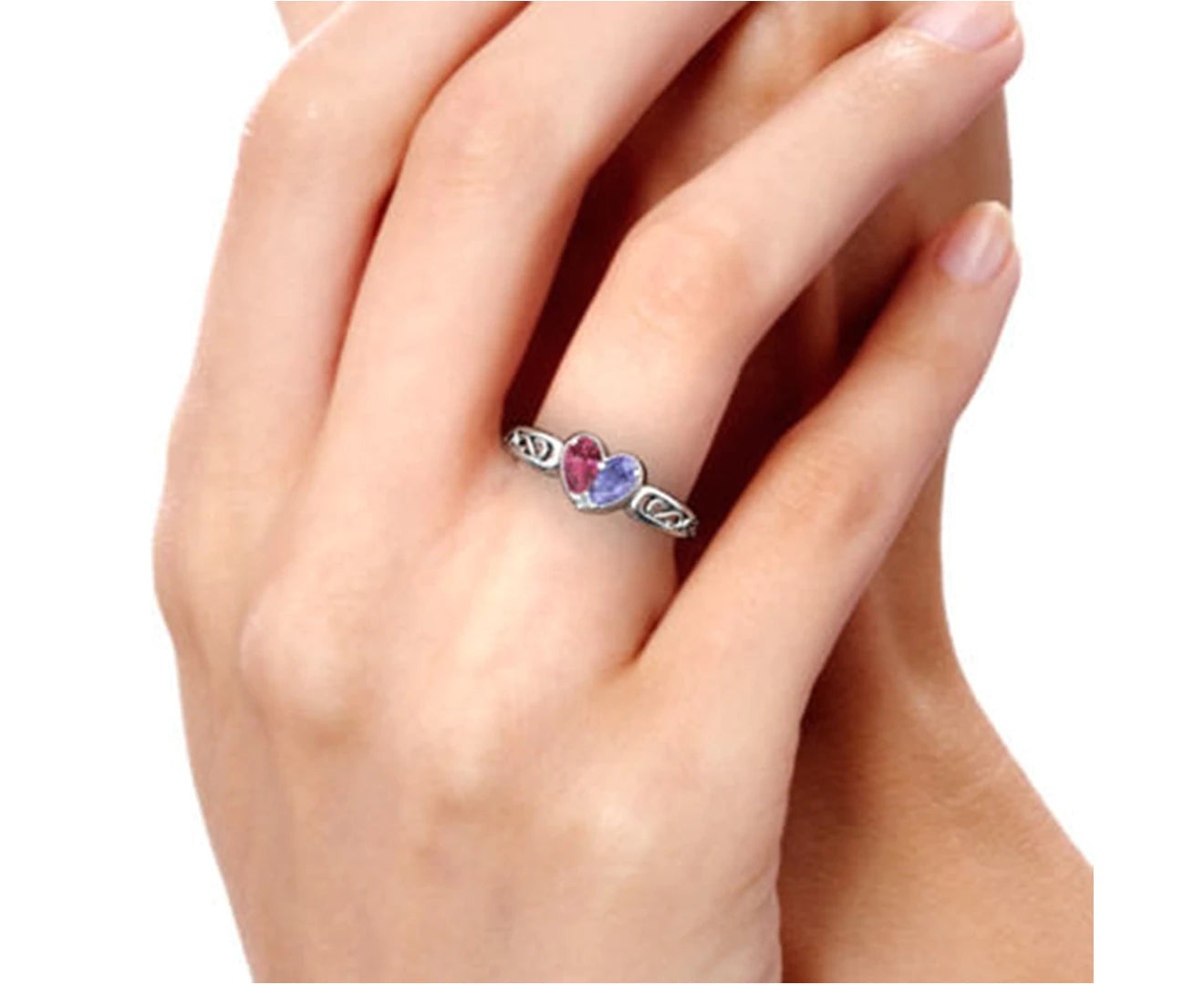 Women Faux Ruby Amethyst Love Heart Wedding Ring Jewelry Valentines Day Gift White Gold - White Gold