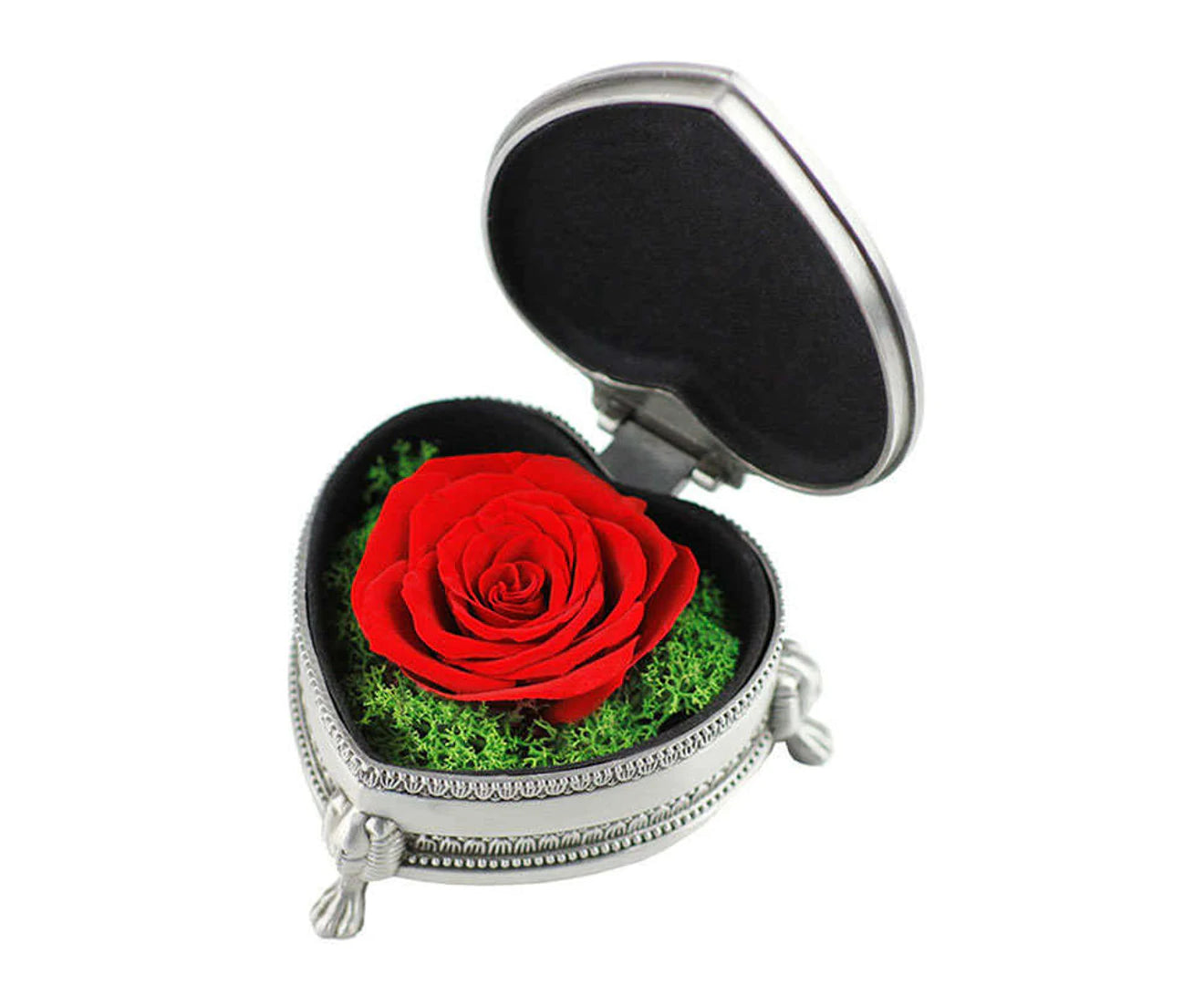 Bestier Preserved Flower Rose Heart Gift Box Valentines Day Gift for Her Wife-Silver/Red