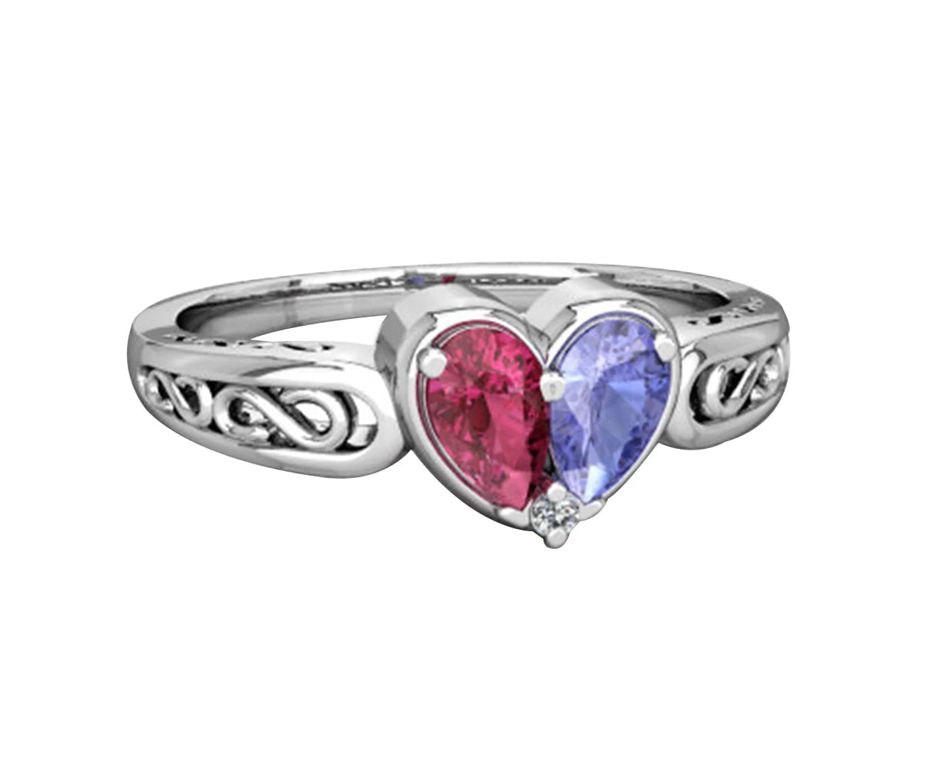 Women Faux Ruby Amethyst Love Heart Wedding Ring Jewelry Valentines Day Gift White Gold - White Gold